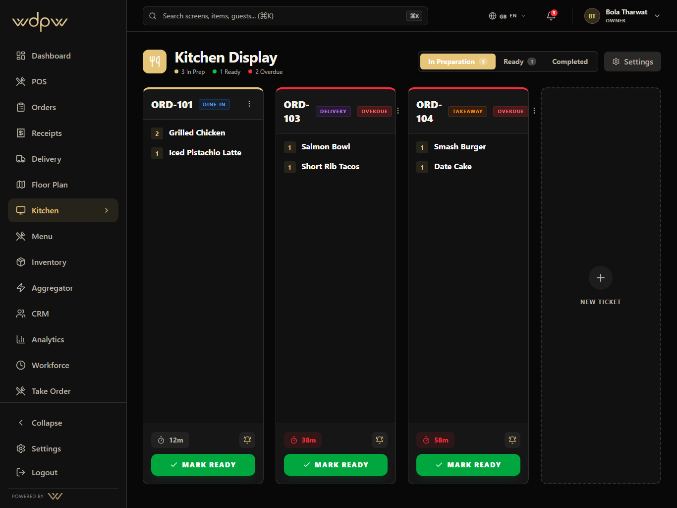 Kitchen Display System screen